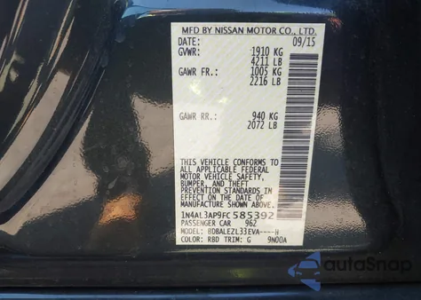 2015 Nissan Altima 2.5 S z USA, uszkodzony, nr VIN 1N4AL3AP9FC585392